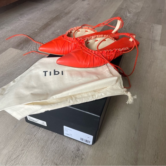 Tibi Sergei Flats Orange Red Lace Up Pointed Flat in Ruby - Picture 9 of 9